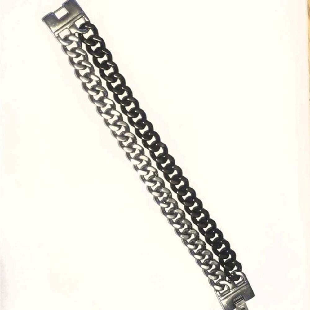New black and silver double chain link bracelet